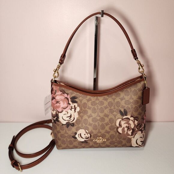NWT Coach CY729 Laurel Shoulder Bag In Signature Canvas & Rose Print Crossbody - Picture 1 of 5